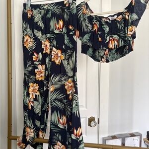 PatPat Black Floral Wide Leg Pants